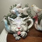 Whimsical Fantasy Resin Cat   Gargoyle Teapot Figurines Pair Gothic Decor