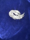 Silver Tone Abstract Swirl Brooch Pin Pav   Round White Rhinestones 3 In