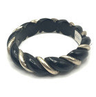 Vintage African Carved Black Horn   Silver Bracelet Rope Twist Bangle