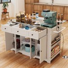 Rolling Kitchen Island Two Seating Stainless Steel Drawer Cabinet Power Outlet