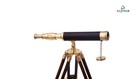 18  Brass Antique Nautical Telescope Spyglass On Wooden Tripod Stand Marine
