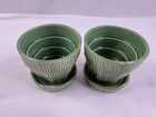 Pair Vintage 1950 s Mccoy Pottery Basketweave Green Small 4    Flower Pot Planter