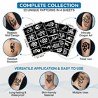 32 Patterns Temporary Tattoo Stencils - 4 Large A4 4 Count  pack Of 1   Black