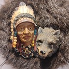 Vintage Large Native American Dreamcatcher Chief Wolf Feather Beads Fur Black