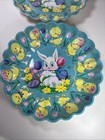 Vintage Lot Of 2 Easter Anthropomorphic Bunny Chicks Kitsch Plastic Molded Dish 
