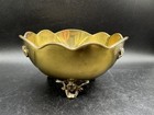 Vtg Italy Brass Bowl Scalloped Edge Floral Feet Lion Mark Venice Handmade 5    D