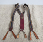 Vintage Trafalgar Button Gold Tone Braces Adjustable Leather Trim Suspenders