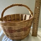 Vtg  Small Round  Brown Wicker Carry Basket With Handle 7    Diameter 7   height