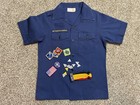 Boy Scouts Bsa Blue Cub Scout Youth Sz 12 Med  Ss Shirt Made In Usa W  Patches