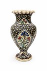 Vintage Turkish Kutahya Style Hand Painted Pottery Vase Floral Scalloped Rim 9 5