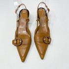 Ferragamo Tan Leather Pointy Toe Slingback Kitten Heels Size 10 Made In Italy