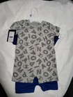 Champion Baby 2pc Cotton Romper Set 9m Blue gray Logo Tagless Short Sleeve