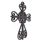 Floral Scrolls Wall Cross Cast Iron Rustic Brown Victorian Style 13 X 9 Inch