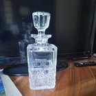 Vintage Cut Glass Whiskey Liquor Decanter W  Square Stopper 9  750 Ml Crystal