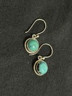 925 Sterling Silver Turquoise Cabochon Dangle Earrings Vintage Southwestern