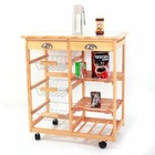 Wooden Rolling Kitchen Island Trolley Cart Storage Shelf W  Drawers Baskets