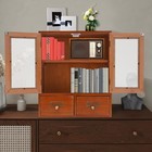 Vintage Tabletop Organizer With 2 Drawers   Glass Door Storage Cabinet Brown