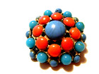 Vtg Button Metal Large Brass Colorful Glass Cabs Metal Shank  paristyle  Mark