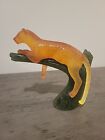 Signed Daum France Crystal Panther On Green Tree - New In Box  