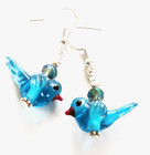925 Sterling Silver Hook Lampwork Glass Bead Blue Birds Dangle Earrings   ebs 