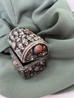 Vintage Hinged Trinket Box Treasure Box Jeweled Silver Tone