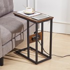 11 In  W Brown C-shaped End Table With Usb Ports For Living Room And Sofa