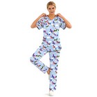 Printed Medical Nursing Uniform Men Women Scrub Set V-neck Straight Drawstring