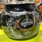 Antique Queen Victoria Diamond Jubilee Black   Gold Wide Teapot 1897