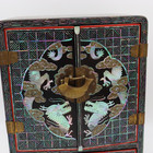 Vtg Asian Mother Of Pearl Inlay Dragon Phoenix Black Jewelry Box Lacquer Cabinet