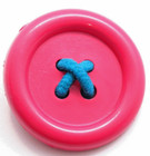 Pink Button Lapel Pin Vintage 80s Plastic With Blue Thread Sewing Theme Retro