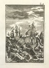Stormy Sea Ships Original Engraved Mallet 17th Century Laid Paper Original 1683