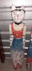2 Very Unique Large Vintage Folk Art Polychrome Hand Painted Wooden Cats  