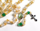 Religious Prayer Rosary Handmade  Emerald Glass Beads  Rhinestone Crystal Beads