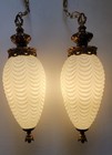 Pr  Vtg Mid Century Hollywood Regency White Teardrop Draped Glass Swag Lamps