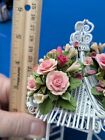 White Metal Wire Victorian Garden Gazebo Flowers Dollhouse Miniature Ornate 