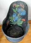 Antique Folk-art Tole tin Child s Primitive Bath Tub Handpainted Flowers