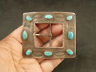 Navajo  8  Turquoise Ingot Silver Frame Buckle 57 7 Gms 1920 s Tucson Estate