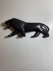Vintage Hand Carved Dark Hard Wood African Lion Cat Figurine Statue