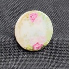 Vintage Porcelain Stud Button Pink Rose Flowers 1 1 8  Round