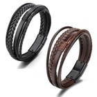 Mens Jewelry Black -brown Braided Leather Bracelet Multi-layer Clasp Men Fashion