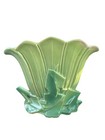 Mccoy Tulip Petal Fan Vase Art Deco Vtg 1950s Two Tone Green Leaves Base Planter