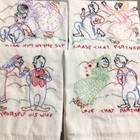 Set Of 4 Vintage Hand Embroidered Flour Sack Towels Hillbilly Love Themed 34x21