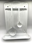 Antique 1930 s Porcelain Enamel Enamelware Ladle Holder Utensil Wall Rack 2 Lad 