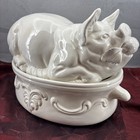 Vintage Bassano Majolica All White Ceramic Pig Soup Tureen W ladle Made In Italy