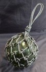 Vintage Large Japanese Hand Blown Green Glass Fishing Float Buoy Ball W net 6 