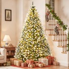 6 Ft Pre-decorated Artificial Christmas Tree Prelit  Partially Flocked Design   