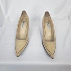 Jimmy Choo London Nude Leather Kitten Heels Size 37 Pointed Toe Pumps Italy