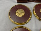 Set  Of 4 Texaco Brass And Leather Coasters