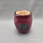 Vintage Hand Made Burgundy Ceramic Flower Pot With Black Heart Design 6 5  Tall