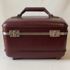 Vintage American Tourister Train Case Burgundy Hard Shell  w Tray Mirror -no Key